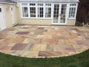 The garden after the Indian Sandstone patio was laid. Broughton