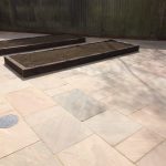 The existing garden was replaced with an Indian Sandstone patio for this customer in Kettering.