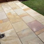 A close up view of the finished Indian Sandstone patio in Kettering.