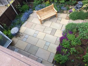 The finished Indian Sandstone patio in Market Harborough.
