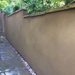 Close up of the repaired retaining wall in Corby.
