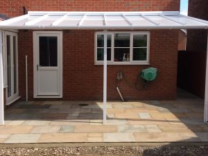 The finished Indian Sandstone paving in Corby.