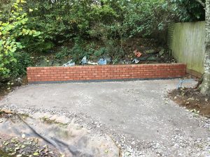 A view of the completed retaining wall in Wilbarston.