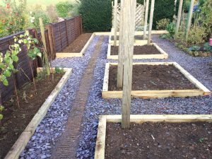 The new raised beds and renewed fencing in Wilbarston by Stoke Albany.