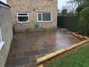 The completed Indian Sandstone Patio in Corby Northamptonshire.
