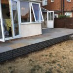 The completed raised sandstone patio in Kettering, Corby, Market Harborough.