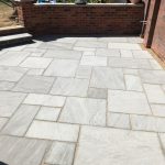 A close up of the completed Indian Sandstone Patio in Market Harborough, Wilbarston, Stoke Albany.